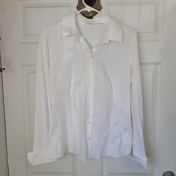 (1332) Calvin Klein Woman's Long Sleeve Blouse, Size: Medium Color: White - Picture 3 of 12